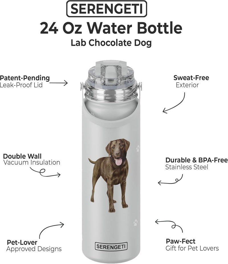 ES Pets SERENGETI 24 Oz Water Bottle Stainless Steel with Spill Proof Lid - Double walled Vacuum Insulated water flask - Realistic 3D Print of your favorite dog (Labrador Chocolate) - Image 1